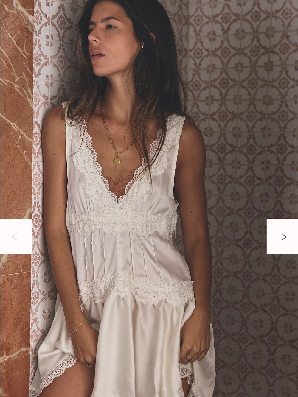 Free People Cream Lace-Trim Mini Dress